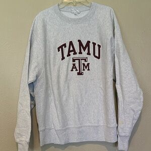 Champion Light Gray Crewneck with Maroon Graphic